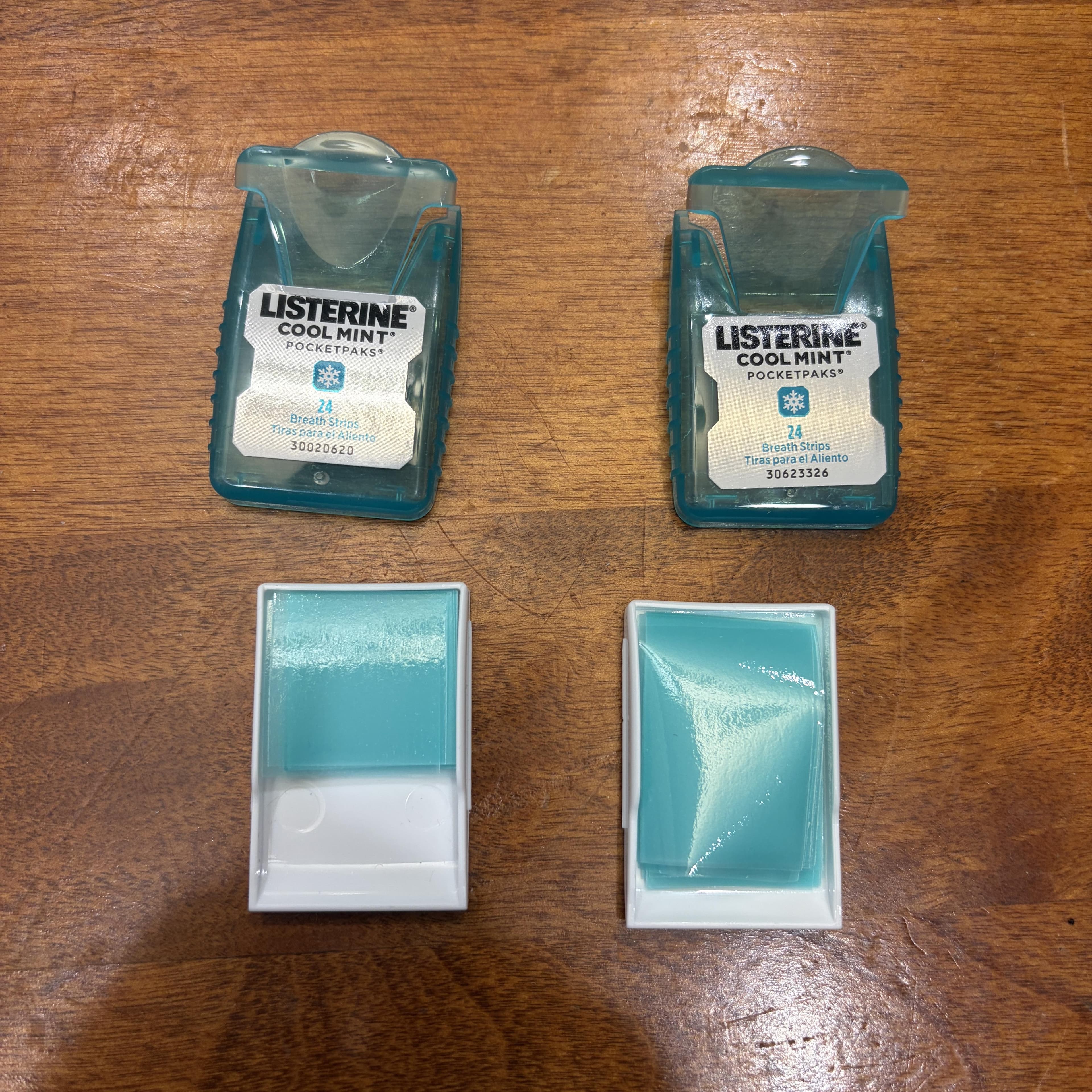 Listerine Cool Mint strips — side-by-side comparison