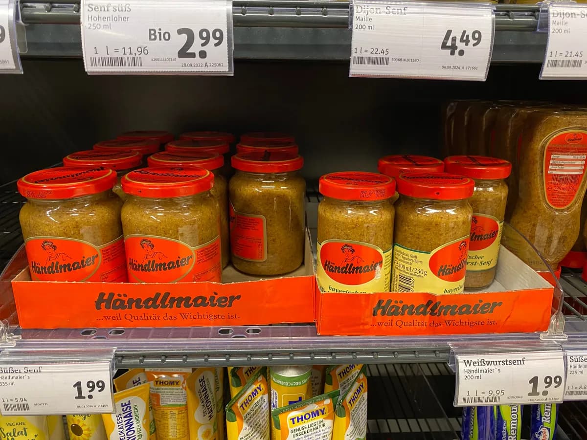 Hendlmaier Süßer Senf vs Weisswurstsenf — 335ml to 200ml