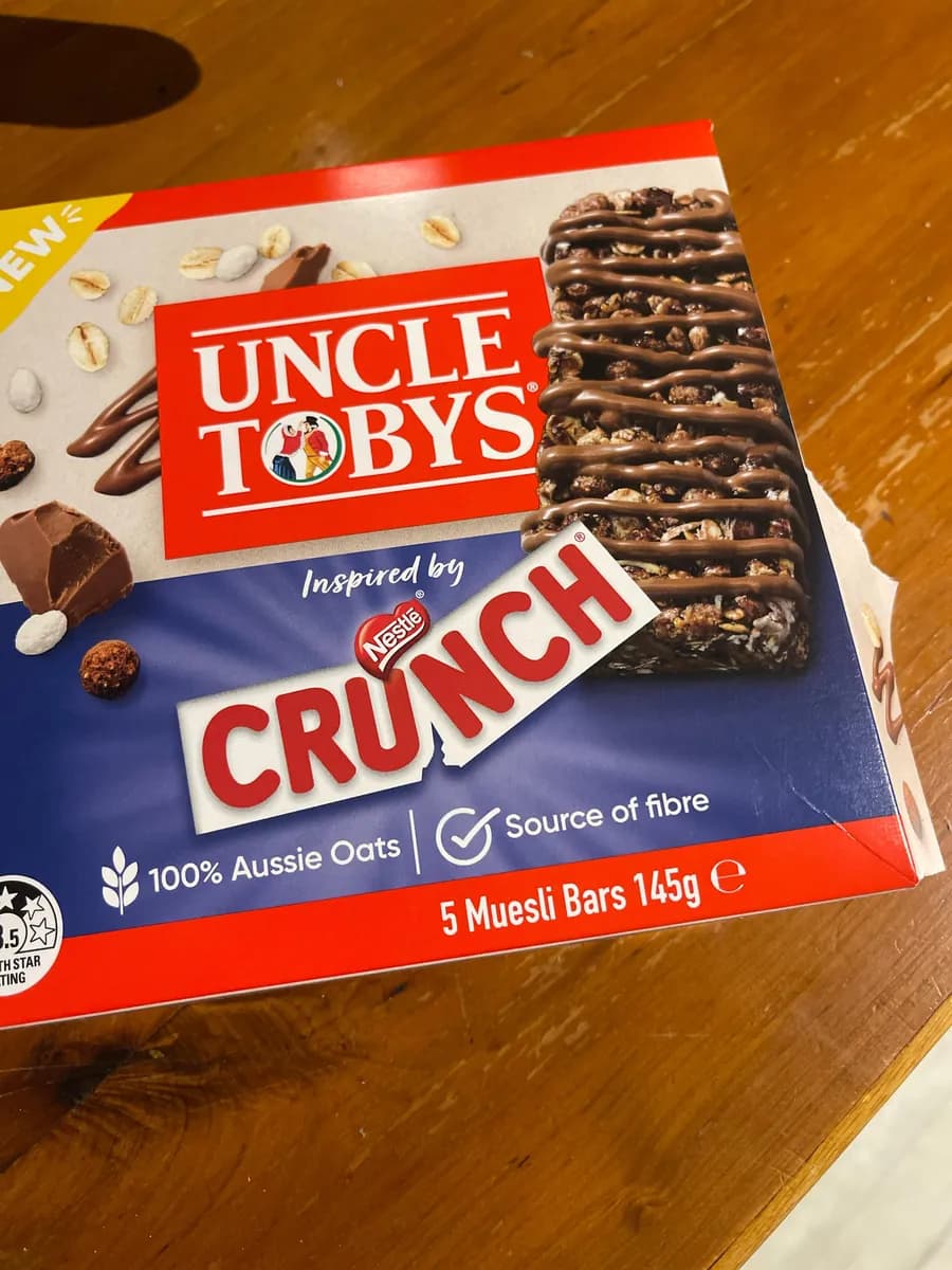 Uncle Tobys muesli bars — 6ct to 5ct