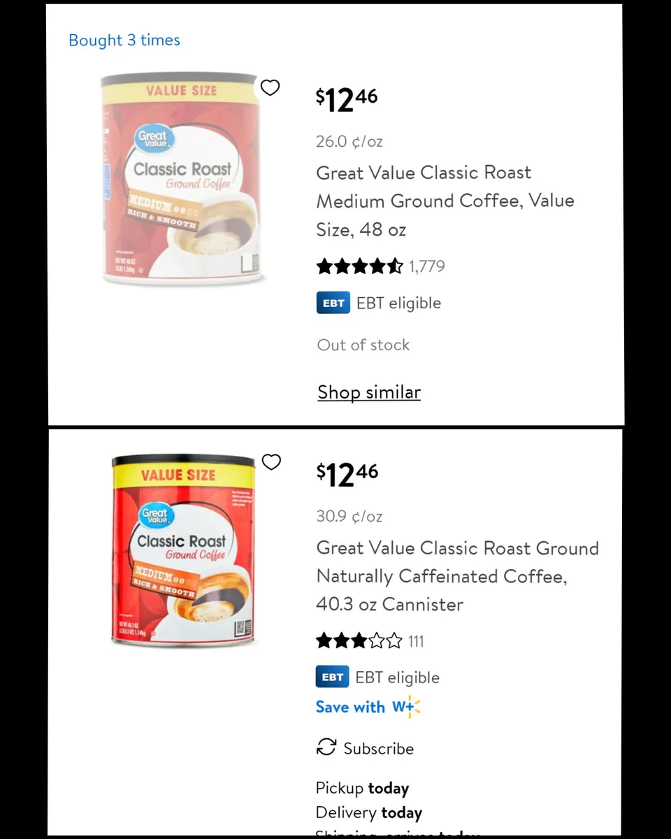 Walmart Walmart coffee package photo