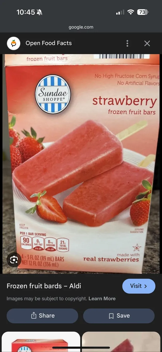 Aldi Strawberry Frozen Fruit Bars