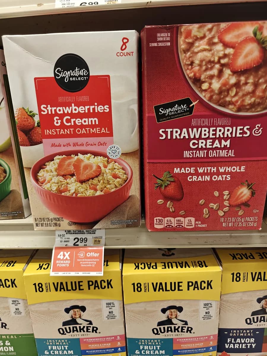 Signature Select Strawberries & Cream Instant Oatmeal — 10ct to 8ct