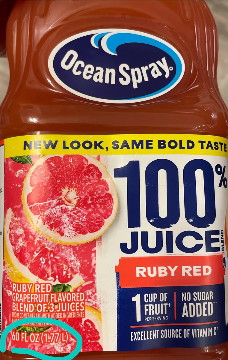 Ocean Spray Gallon — 128fl oz to 60fl oz
