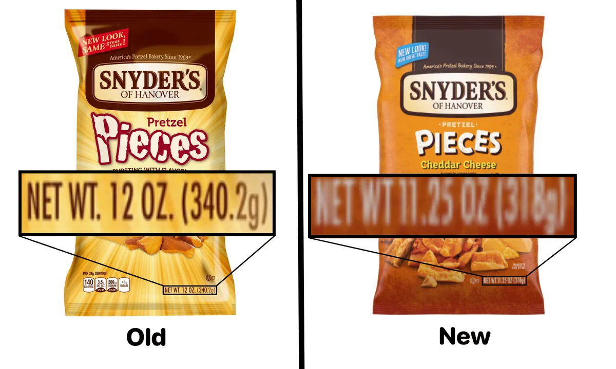 Snyder's Pretzel Pieces — 12.5oz to 11.75oz