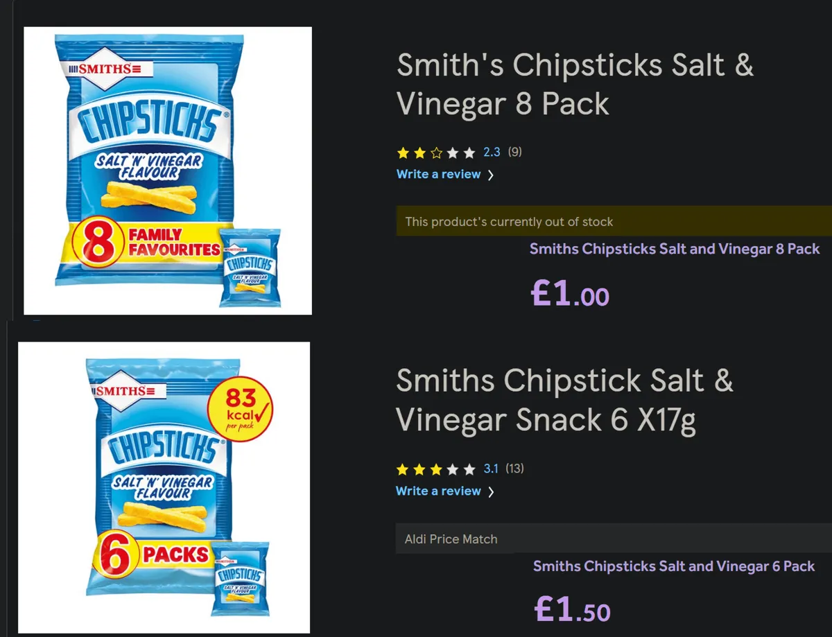 Smith'S Chipsticks - Salt & Vinegar package photo