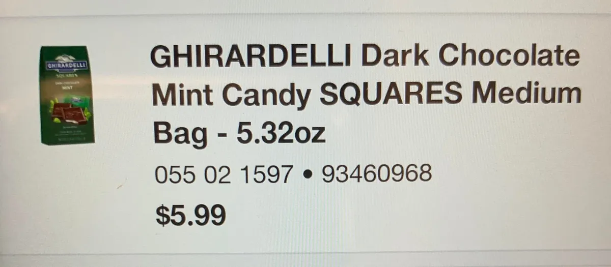Ghirardelli Dark Chocolate Mint Candy Squares Medium Bag — 181g to 151g