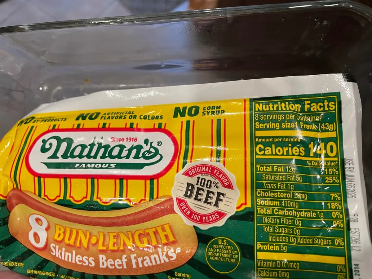 Nathan's Skinless Beef Franks — 56g to 43g