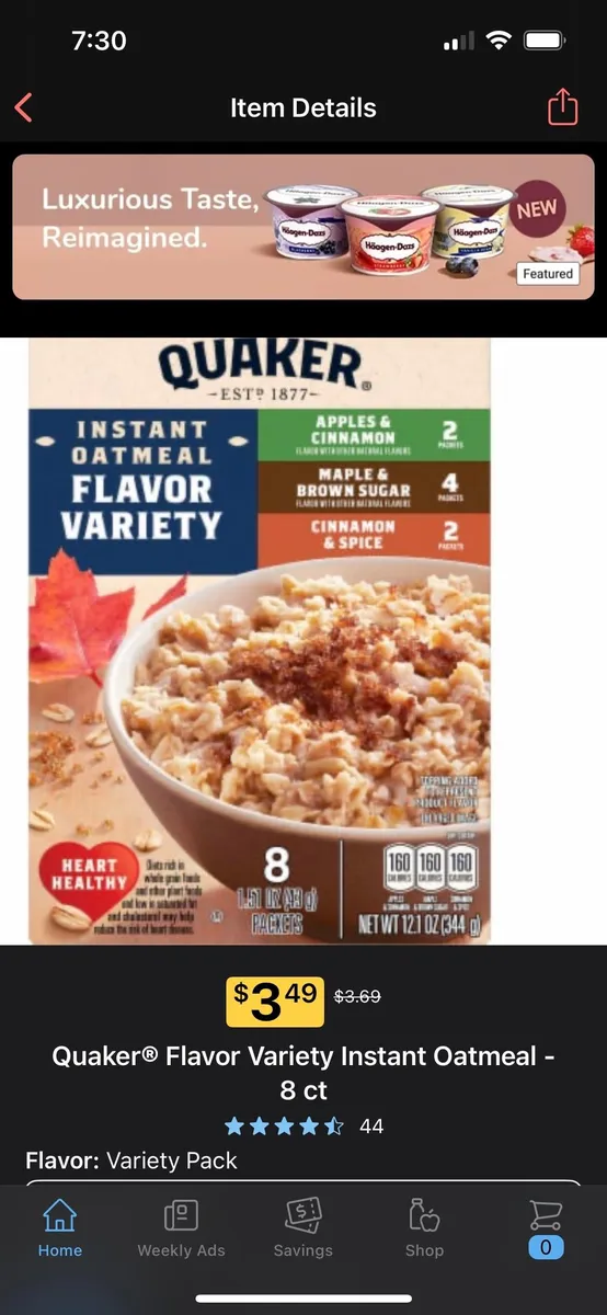 Quaker Low Sugar Oats