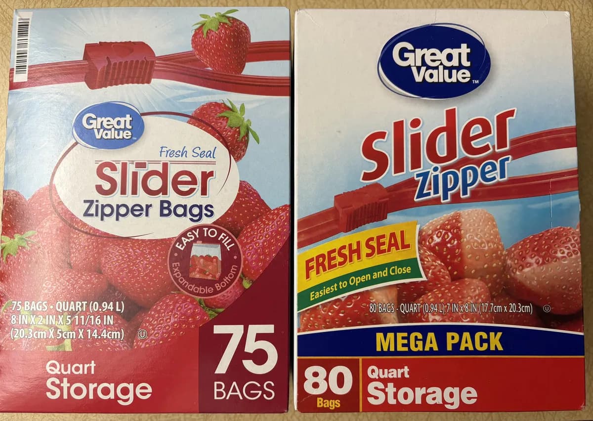 Great Value Zip Lock Bags package
