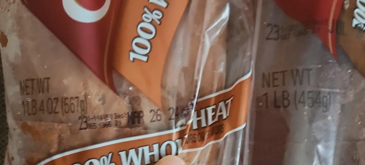 Sara Lee wheat bread — 24oz to 20oz