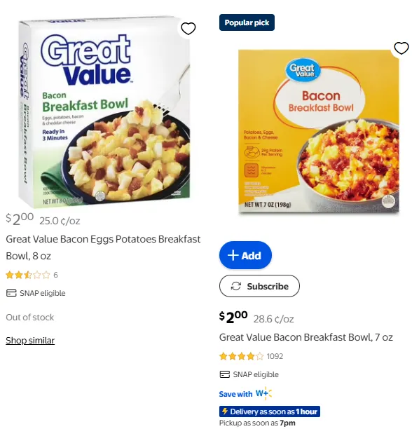 Walmart breakfast bowls package photo