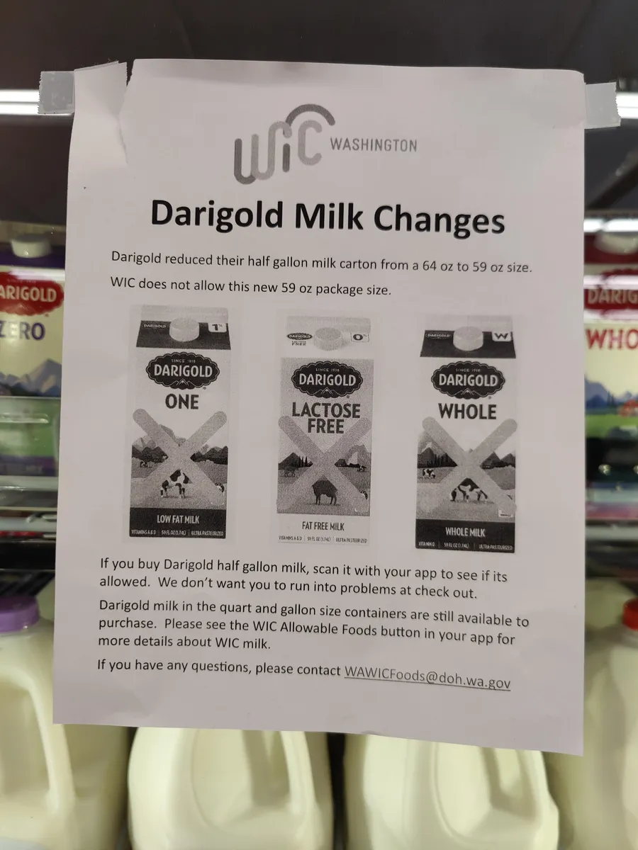 Darigold milk — 64fl oz to 59fl oz