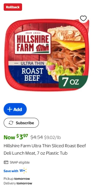 Hillshire Farm Roast Beef — 9oz to 7oz