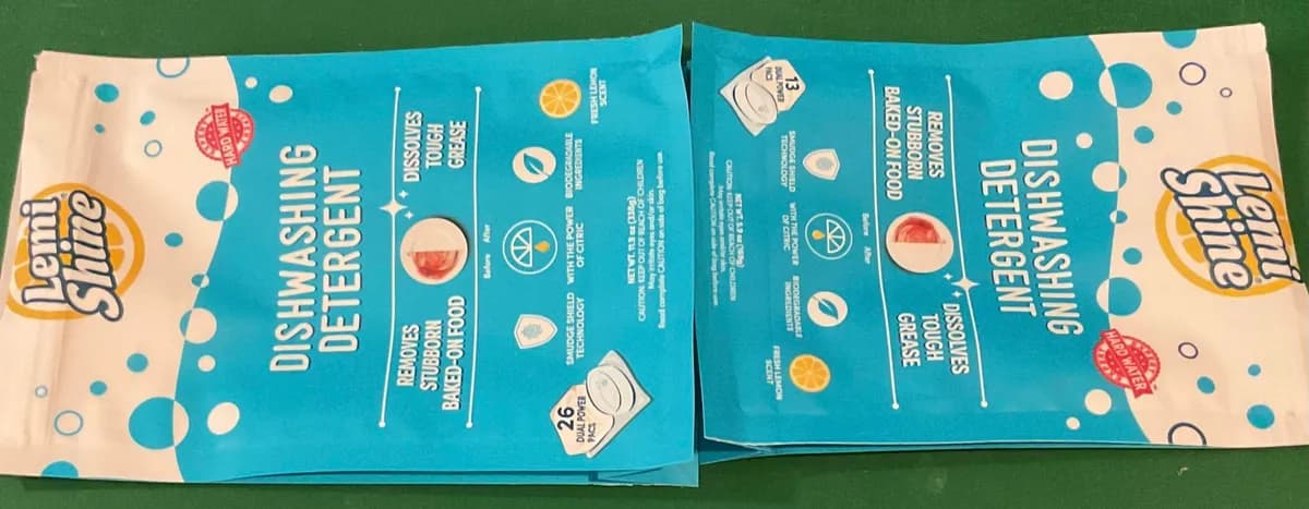 Lemi Shine dishwasher detergent pods — 26ct to 13ct