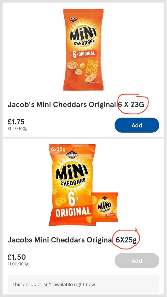 Mini Cheddars Mini Cheddars — 25g to 23g