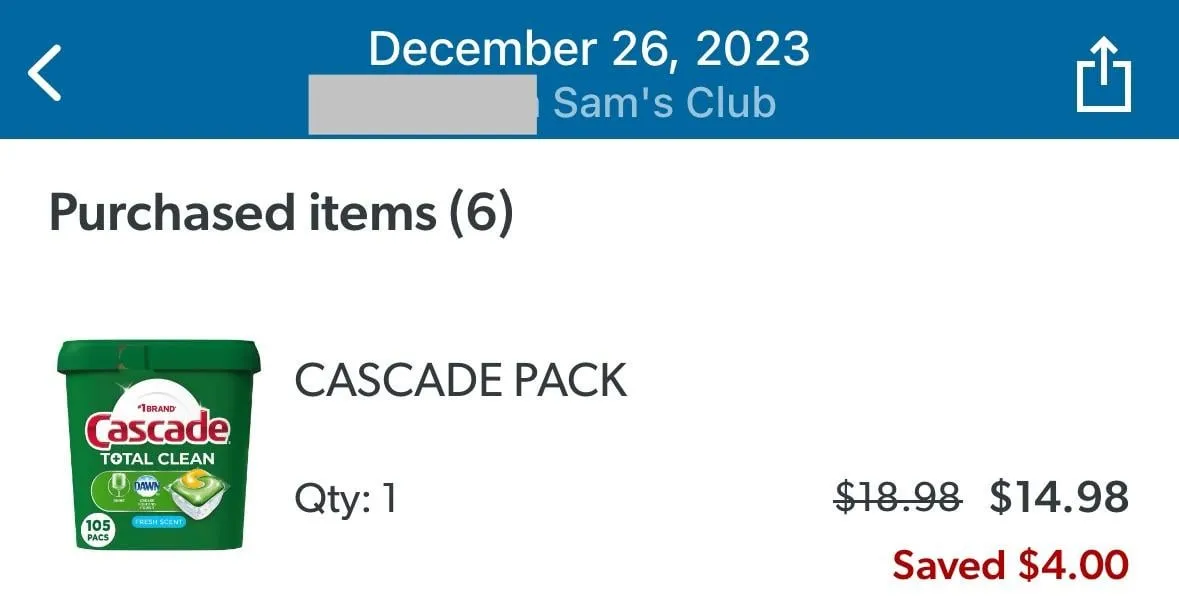 Cascade Dishwasher Pods (Large) — 115ct to 105ct