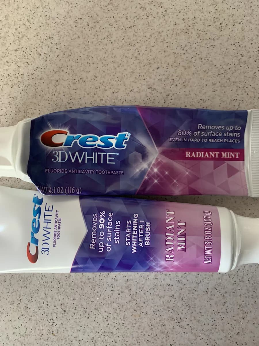 Crest Toothpaste — 4.1oz to 3.8oz