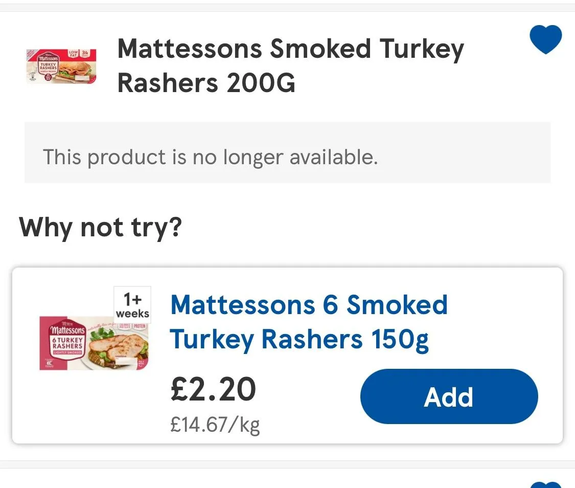 Mattessons Turkey Rashers — 200g to 150g