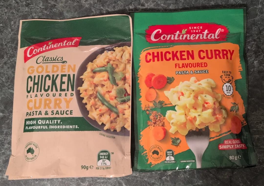 Continental Pasta & Sauce Packets — 90g to 80g
