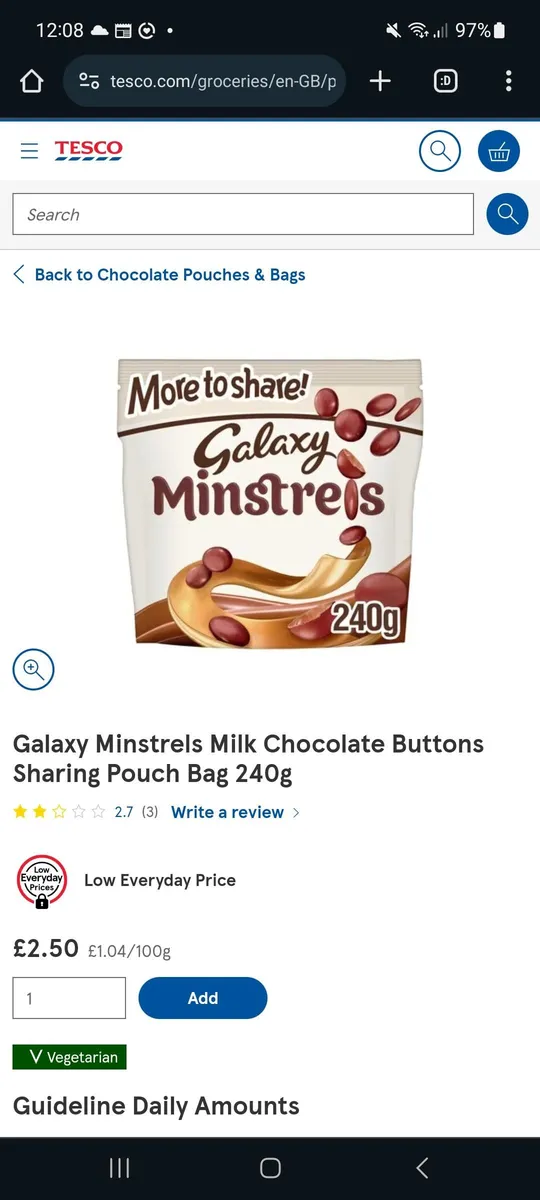 Mars Minstrels Milk Chocolate Buttons Sharing Pouch Bag package