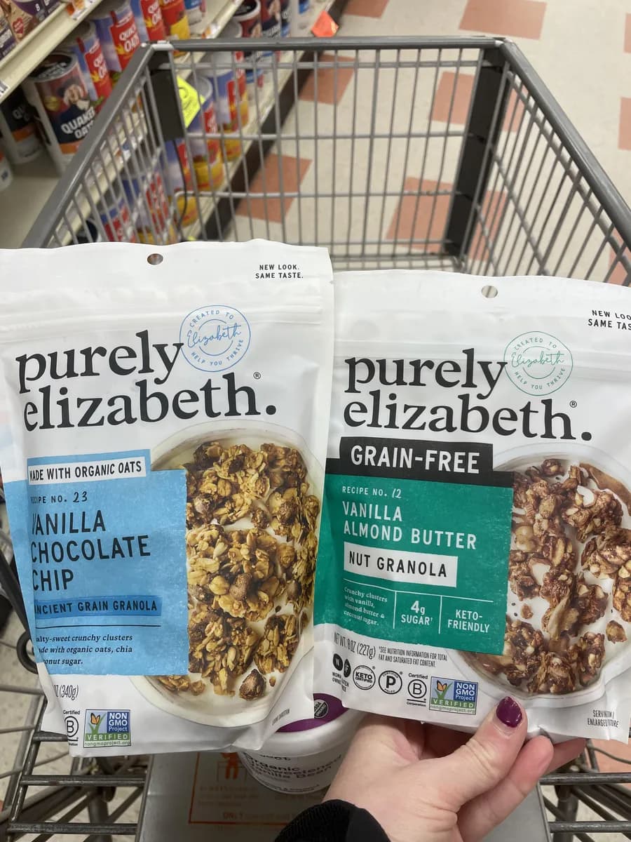 Purely Elizabeth granola — 340g to 221g