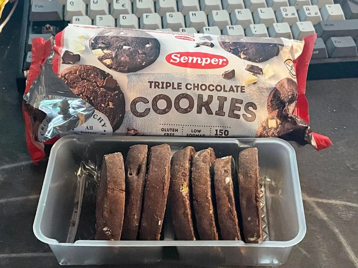 Semper Triple Chocolate Cookies, gluten free — 10ct to 7ct