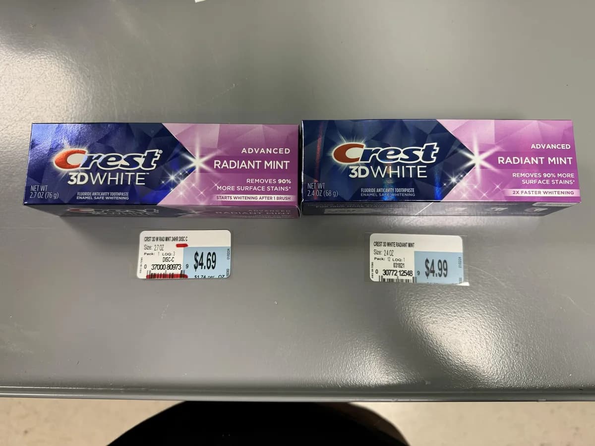 Crest Toothpaste — 2.7oz to 2.4oz