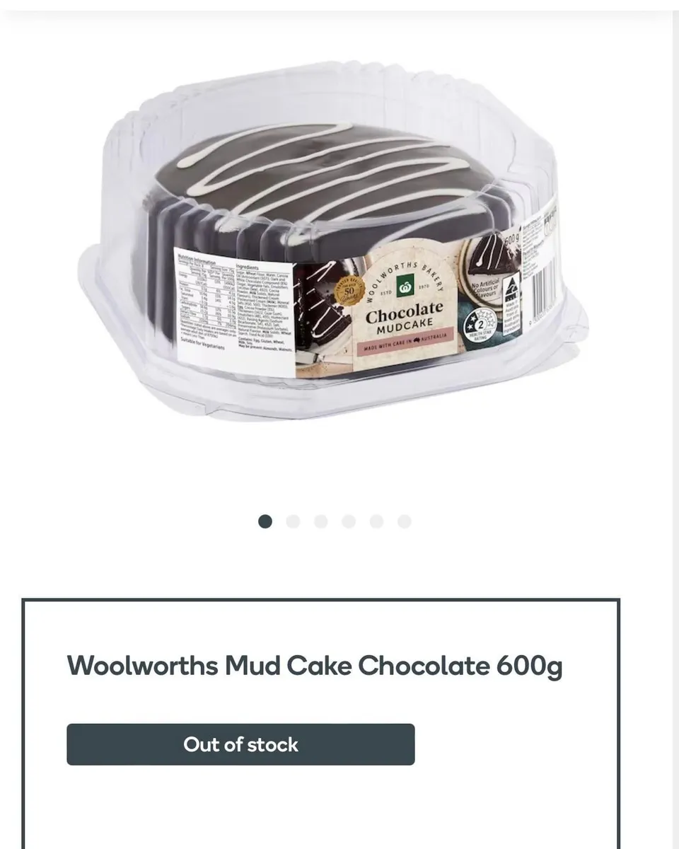 Woolworths Mud cake — 600g to 585g