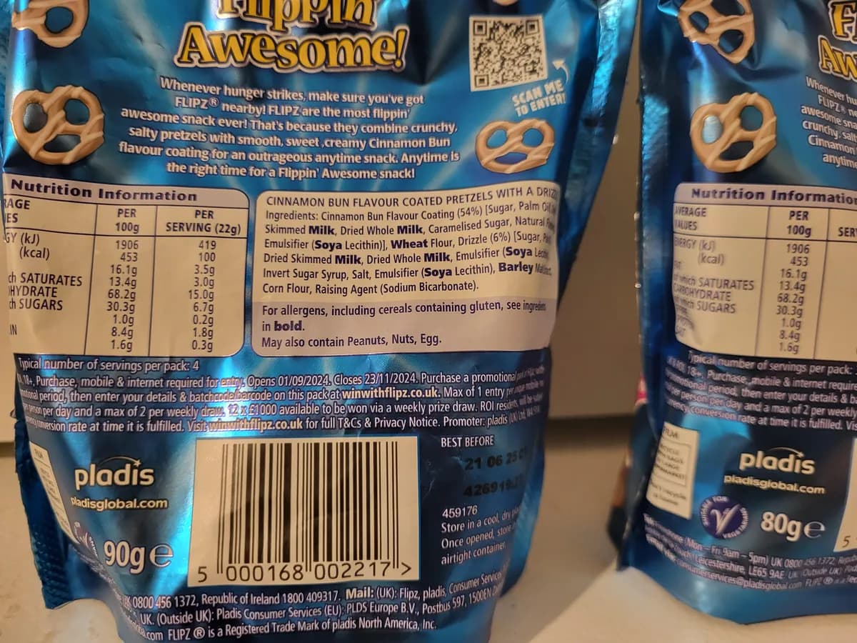 Flipz Cinnamon Bun Flipz — 90g to 80g